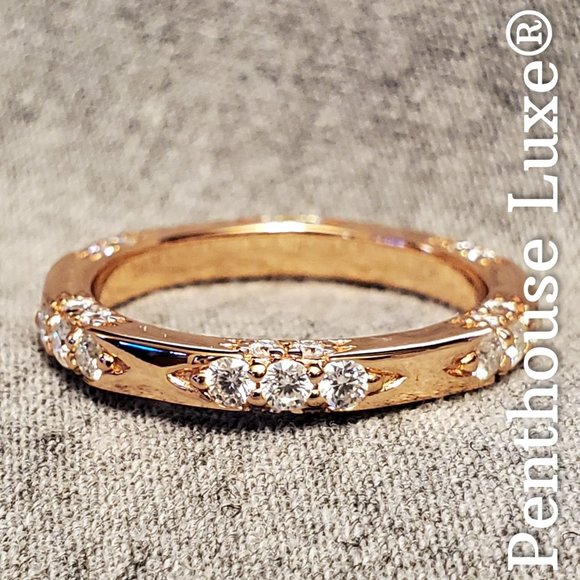Penthouse Luxe Jewelry - REAL Brilliant Cut Moissanite Paved 925 Sterling Silver 14k Rose Gold Ring Band